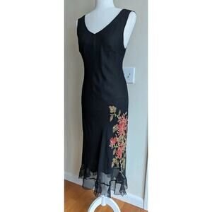 Vintage Fairycore Floral Silk Slip Dress – Black – Y2K /Retro